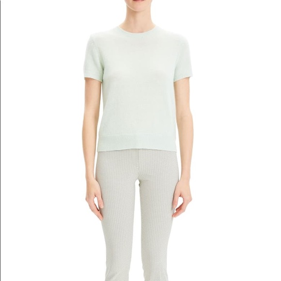 Theory Cashmere Basic Tee Opal Green Feather - Picture 3 of 5